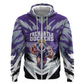 Personalised Fremantle Dockers Football Zip Hoodie Anime Warrior Manga Style Lightning Bolt Cityscape