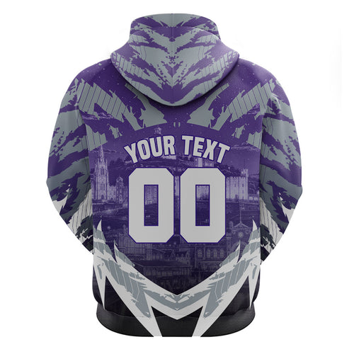 Personalised Fremantle Dockers Football Zip Hoodie Anime Warrior Manga Style Lightning Bolt Cityscape