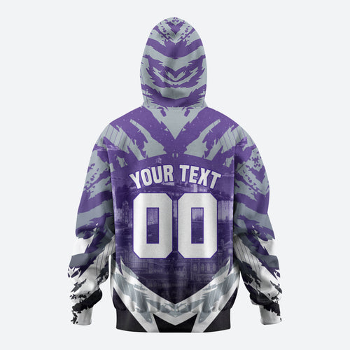 Personalised Fremantle Dockers Football Zip Hoodie Anime Warrior Manga Style Lightning Bolt Cityscape