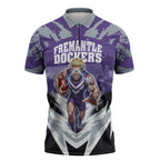 Personalised Fremantle Dockers Football Zipper Polo Shirt Anime Warrior Manga Style Lightning Bolt Cityscape
