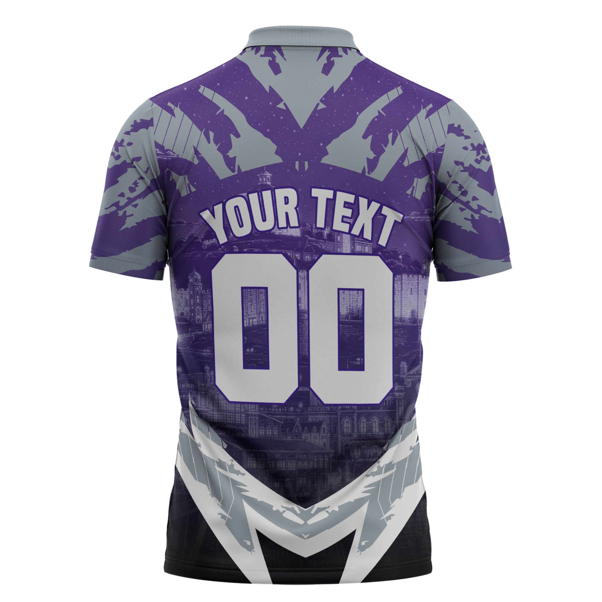 Personalised Fremantle Dockers Football Zipper Polo Shirt Anime Warrior Manga Style Lightning Bolt Cityscape