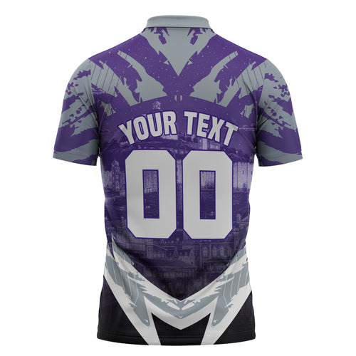 Personalised Fremantle Dockers Football Zipper Polo Shirt Anime Warrior Manga Style Lightning Bolt Cityscape