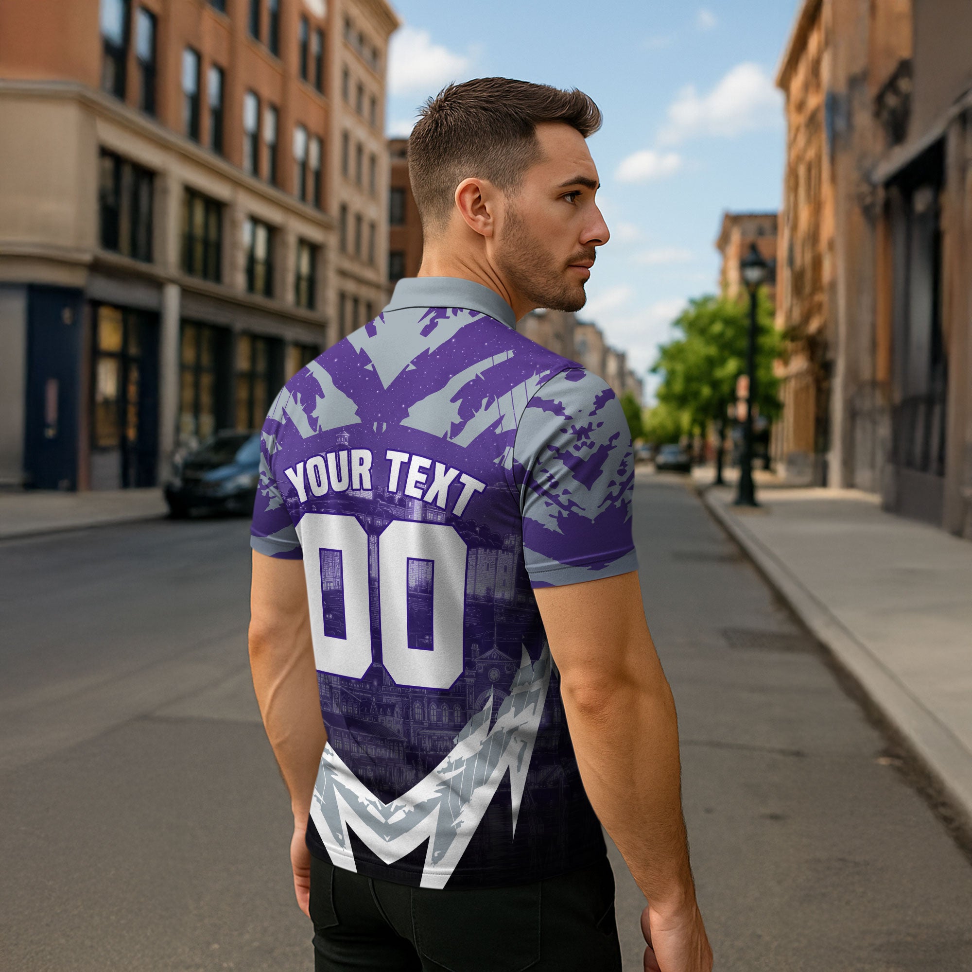Personalised Fremantle Dockers Football Zipper Polo Shirt Anime Warrior Manga Style Lightning Bolt Cityscape