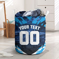 Personalised Geelong Cat Football Laundry Basket Electric Blue Mascot Charging Cityscape
