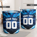Personalised Geelong Cat Football Laundry Basket Electric Blue Mascot Charging Cityscape