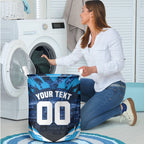 Personalised Geelong Cat Football Laundry Basket Electric Blue Mascot Charging Cityscape