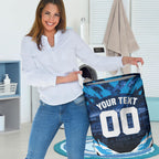 Personalised Geelong Cat Football Laundry Basket Electric Blue Mascot Charging Cityscape