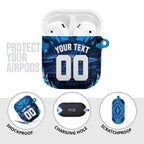 Personalised Geelong Cat Football AirPods Case Electric Blue Mascot Charging Cityscape