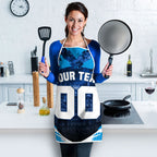 Personalised Geelong Cat Football Apron Electric Blue Mascot Charging Cityscape