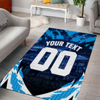 Personalised Geelong Cat Football Area Rug Electric Blue Mascot Charging Cityscape