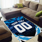 Personalised Geelong Cat Football Area Rug Electric Blue Mascot Charging Cityscape