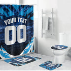 Personalised Geelong Cat Football Bathroom Set Electric Blue Mascot Charging Cityscape