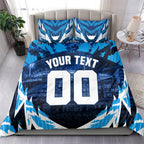 Personalised Geelong Cat Football Bedding Set Electric Blue Mascot Charging Cityscape