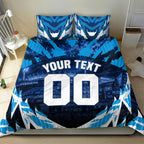 Personalised Geelong Cat Football Bedding Set Electric Blue Mascot Charging Cityscape
