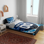 Personalised Geelong Cat Football Bedding Set Electric Blue Mascot Charging Cityscape