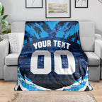 Personalised Geelong Cat Football Blanket Electric Blue Mascot Charging Cityscape