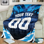 Personalised Geelong Cat Football Blanket Electric Blue Mascot Charging Cityscape