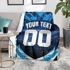 Personalised Geelong Cat Football Blanket Electric Blue Mascot Charging Cityscape