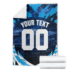 Personalised Geelong Cat Football Blanket Electric Blue Mascot Charging Cityscape