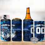 Personalised Geelong Cat Football 4 in 1 Can Cooler Tumbler Electric Blue Mascot Charging Cityscape