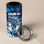 Personalised Geelong Cat Football 4 in 1 Can Cooler Tumbler Electric Blue Mascot Charging Cityscape