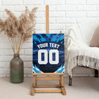 Personalised Geelong Cat Football Canvas Wall Art Electric Blue Mascot Charging Cityscape