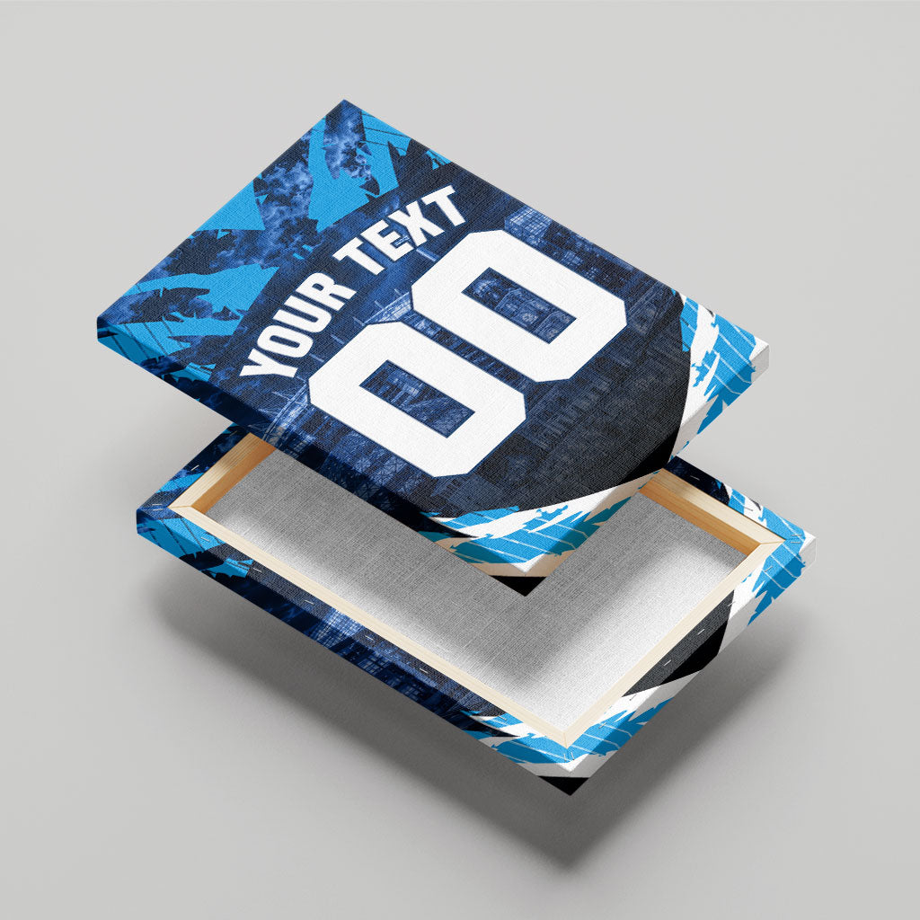 Personalised Geelong Cat Football Canvas Wall Art Electric Blue Mascot Charging Cityscape