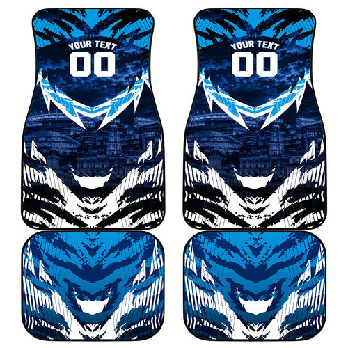Personalised Geelong Cat Football Car Mats Electric Blue Mascot Charging Cityscape