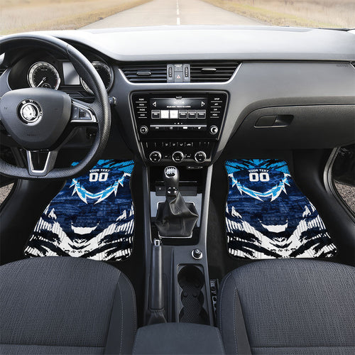 Personalised Geelong Cat Football Car Mats Electric Blue Mascot Charging Cityscape