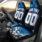 Personalised Geelong Cat Football Car Seat Cover Electric Blue Mascot Charging Cityscape