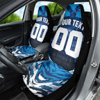Personalised Geelong Cat Football Car Seat Cover Electric Blue Mascot Charging Cityscape