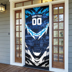 Personalised Geelong Cat Football Door Cover Electric Blue Mascot Charging Cityscape