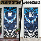 Personalised Geelong Cat Football Door Cover Electric Blue Mascot Charging Cityscape