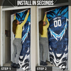 Personalised Geelong Cat Football Door Cover Electric Blue Mascot Charging Cityscape