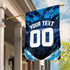 Personalised Geelong Cat Football Garden Flag Electric Blue Mascot Charging Cityscape