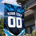 Personalised Geelong Cat Football Garden Flag Electric Blue Mascot Charging Cityscape