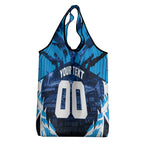 Personalised Geelong Cat Football Grocery Bag Electric Blue Mascot Charging Cityscape