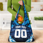 Personalised Geelong Cat Football Grocery Bag Electric Blue Mascot Charging Cityscape
