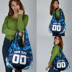 Personalised Geelong Cat Football Grocery Bag Electric Blue Mascot Charging Cityscape