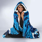 Personalised Geelong Cat Football Hooded Blanket Electric Blue Mascot Charging Cityscape