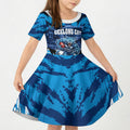 Personalised Geelong Cat Football Kid Short Sleeve Dress Electric Blue Mascot Charging Cityscape