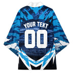 Personalised Geelong Cat Football Kimono Electric Blue Mascot Charging Cityscape