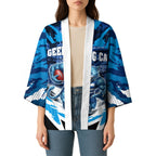 Personalised Geelong Cat Football Kimono Electric Blue Mascot Charging Cityscape