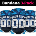 Personalised Geelong Cat Football Neck Gaiter Electric Blue Mascot Charging Cityscape