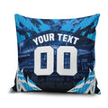 Personalised Geelong Cat Football Pillow Cover Electric Blue Mascot Charging Cityscape