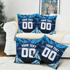 Personalised Geelong Cat Football Pillow Cover Electric Blue Mascot Charging Cityscape