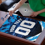 Personalised Geelong Cat Football Puzzle Electric Blue Mascot Charging Cityscape