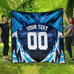 Personalised Geelong Cat Football Quilt Electric Blue Mascot Charging Cityscape