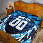 Personalised Geelong Cat Football Quilt Electric Blue Mascot Charging Cityscape