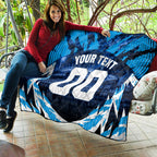 Personalised Geelong Cat Football Quilt Electric Blue Mascot Charging Cityscape